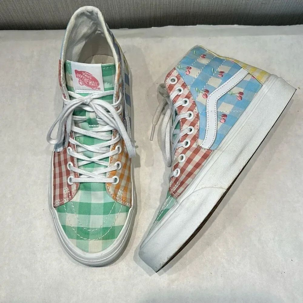 Vans Sk8-Hi Picnic Tapered Gingham Block Sneaker W Sz 8.5 Canvas Plaid Multicolo